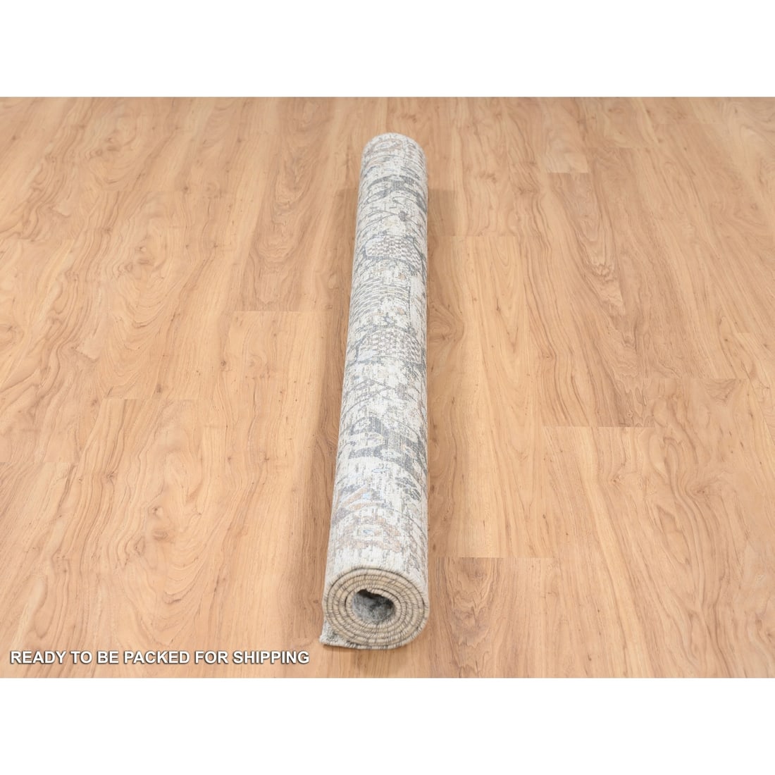 Rug 6'2"x6'2" Hand Knotted Ivory Tebraz Vase Silk With Wool Square - 6