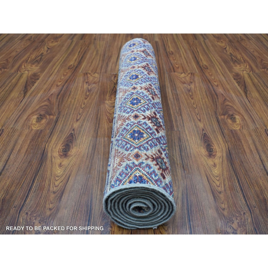 Rug 3'x7'7" Gray Super Kazak Khorjin Design Hand Knotted Pure Wool Runner - 4