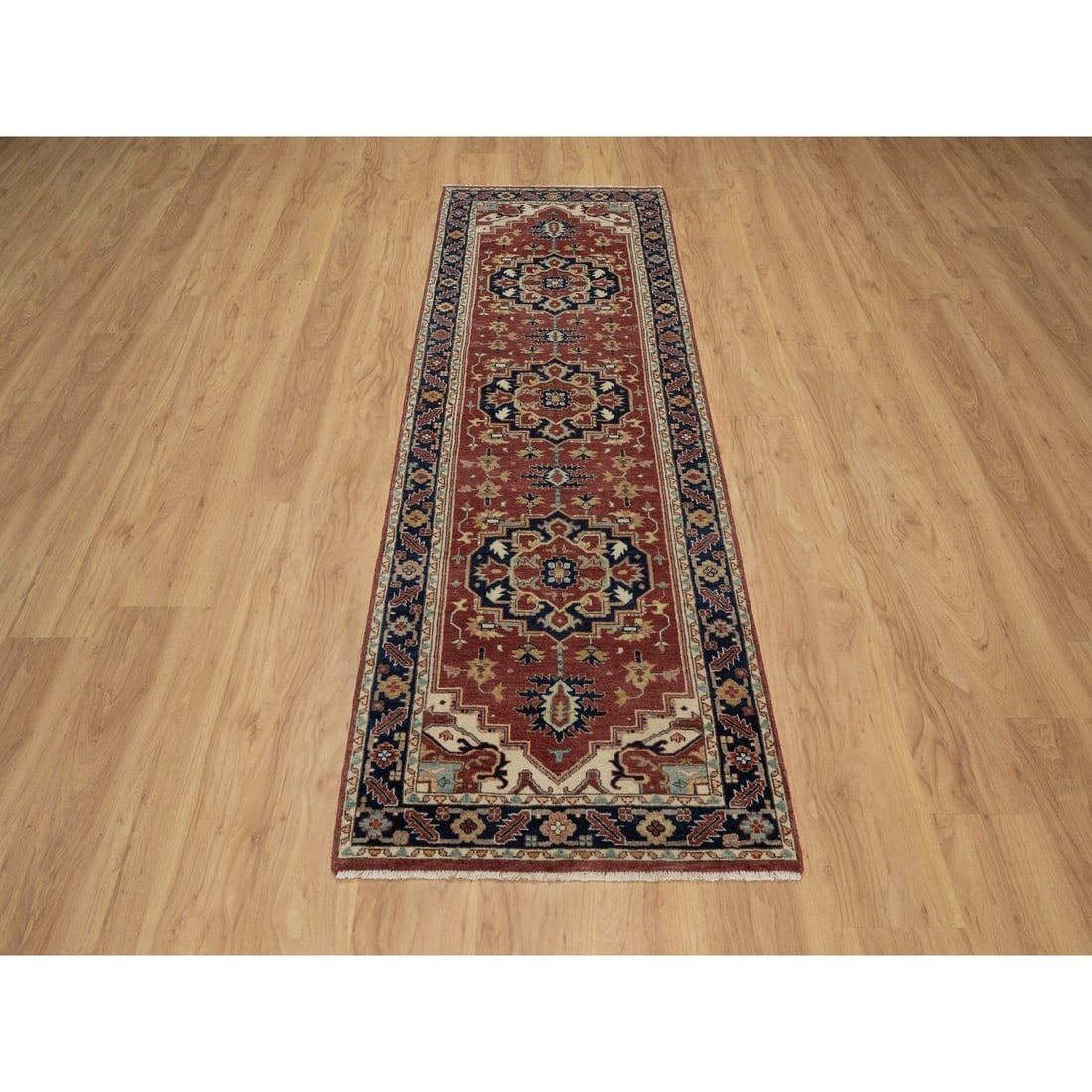 Runner 2'7"x8'2" Red Antiqued Fine Heris Re-Creation Rug Hand Knotted Wool - 2