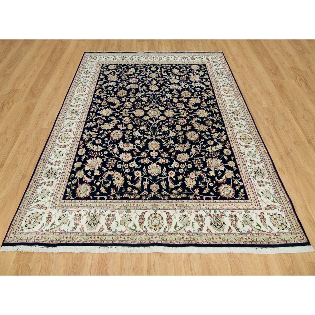 Rug 7'9"x10' Space Cadet Blue Hand Knotted Nain Design 250 KPSI Pure Wool - 3