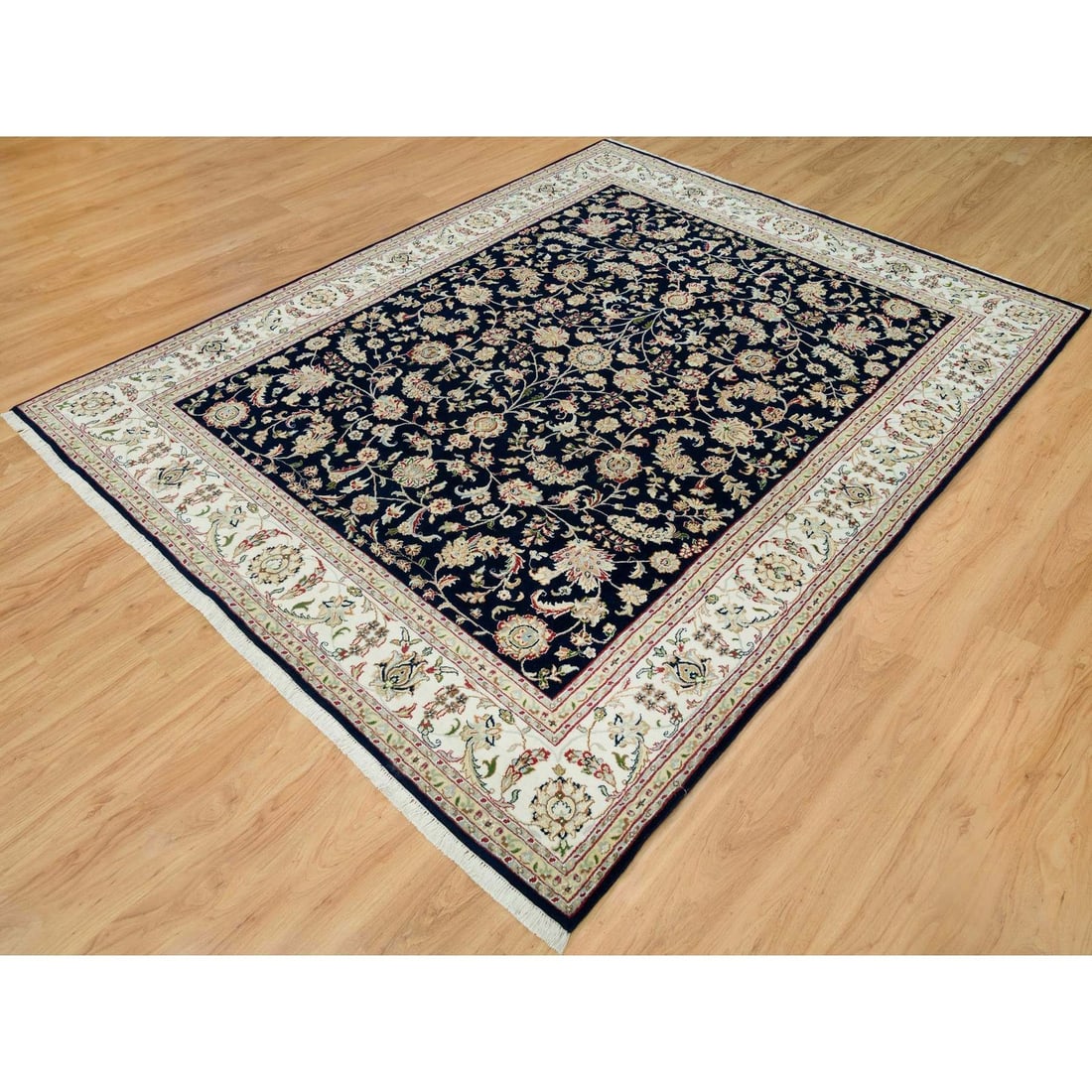 Rug 7'9"x10' Space Cadet Blue Hand Knotted Nain Design 250 KPSI Pure Wool - 4