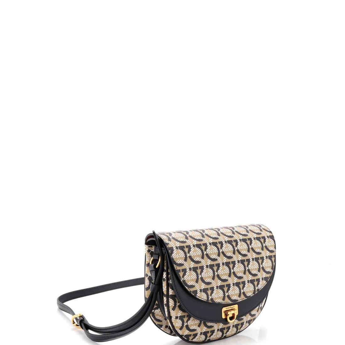 Canvas Salvatore Ferragamo Double Flap Saddle Crossbody Bag Gancini Coated - 2