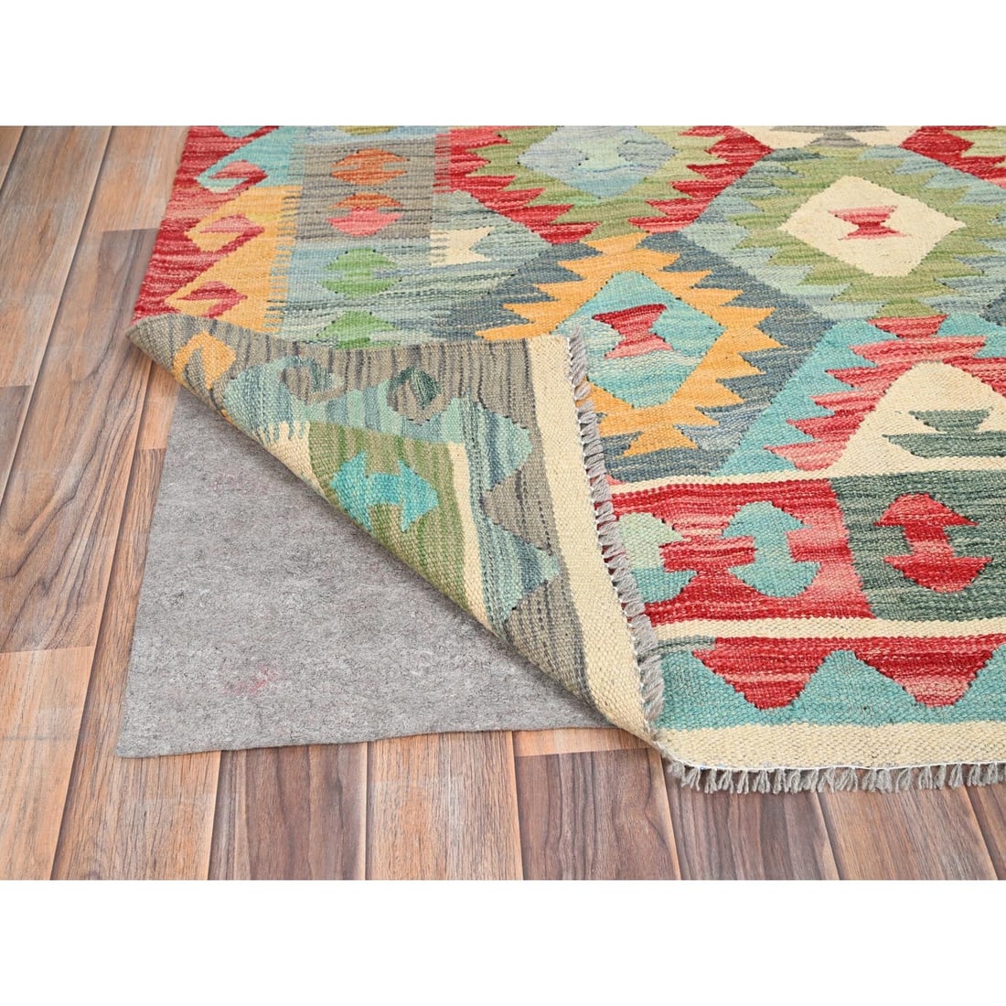 Rug 6'7"x9'9" Colorful Soft Wool Hand Woven Afghan Kilim Reversible - 3