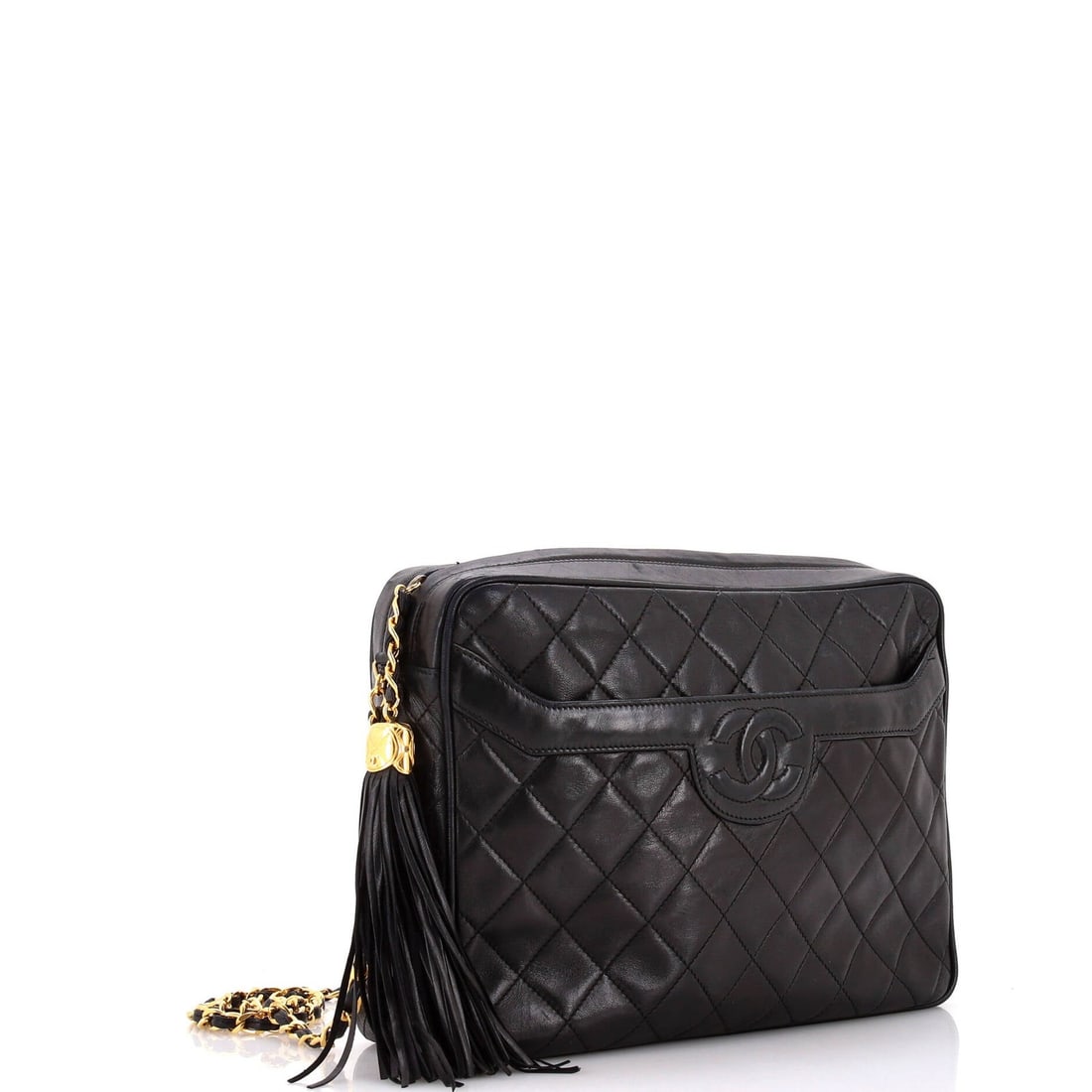 Large Chanel Vintage Camera Tassel Bag Quilted Leather - 2