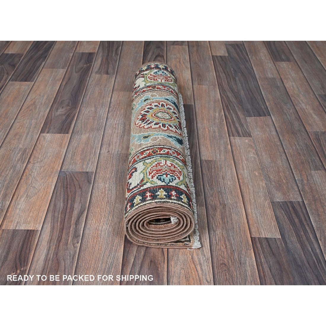 Rug 2'2"x5'10" Brown Kazak with Tribal Design Hand Knotted Soft Wool Runner - 5