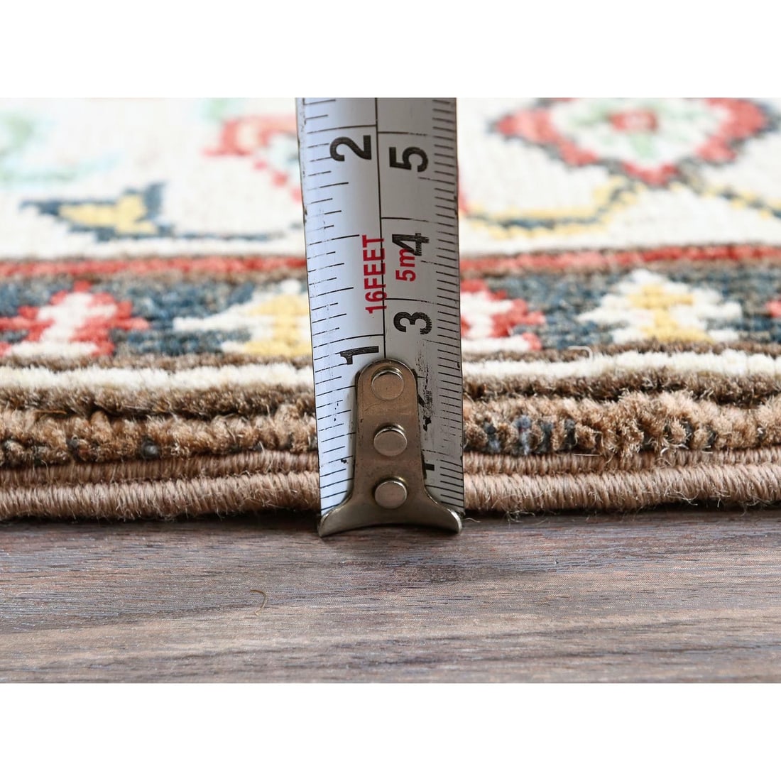 Rug 2'2"x5'10" Brown Kazak with Tribal Design Hand Knotted Soft Wool Runner - 6