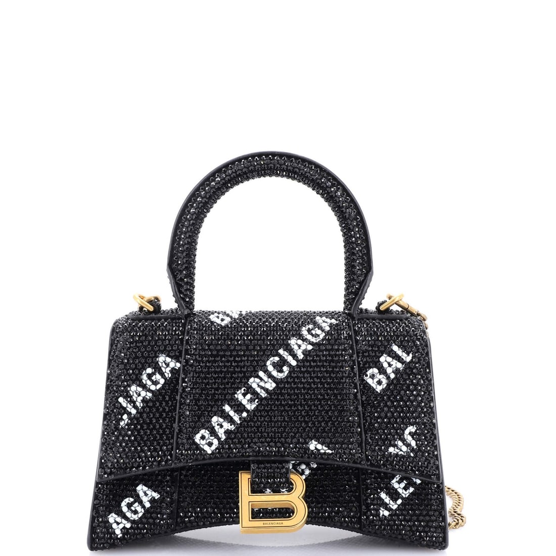 XS Balenciaga Hourglass Top Handle Bag Suede and Allover Logo Crystals: XS Balenciaga Hourglass Top Handle Bag Suede and Allover Logo Crystals This listing features XS Balenciaga Hourglass Top Handle Bag Suede and Allover Logo Crystals. Item specifics are provided below.