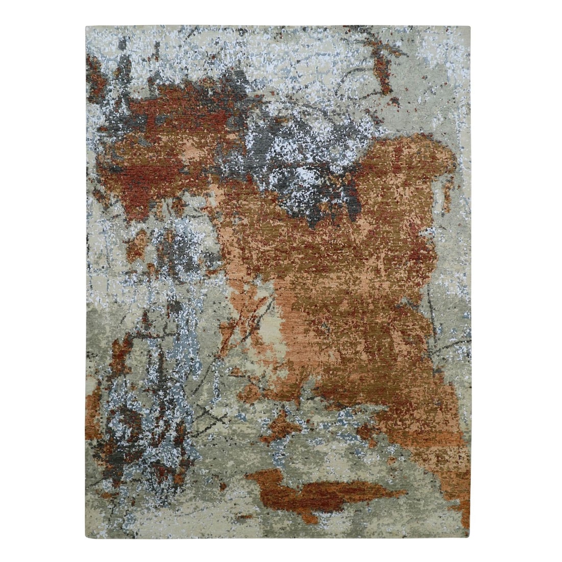 Rug 9'x12'2" Beige with Rust Pure Wool Abstract Design Hand Knotted (1 of 11)