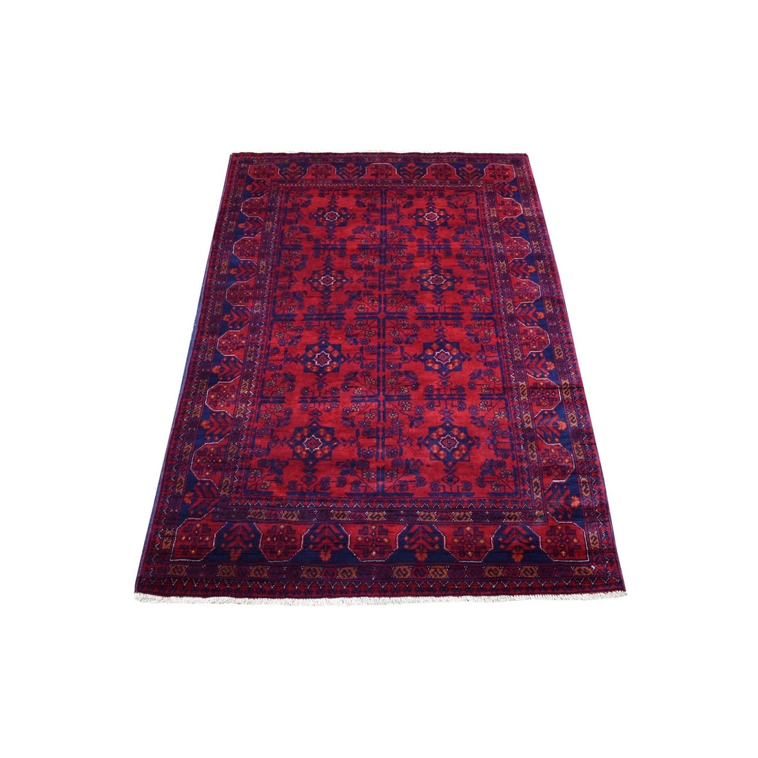 Rug 3'4"x5' Afghan Khamyab Hand Knotted Deep Red Pure Wool (1 of 6)
