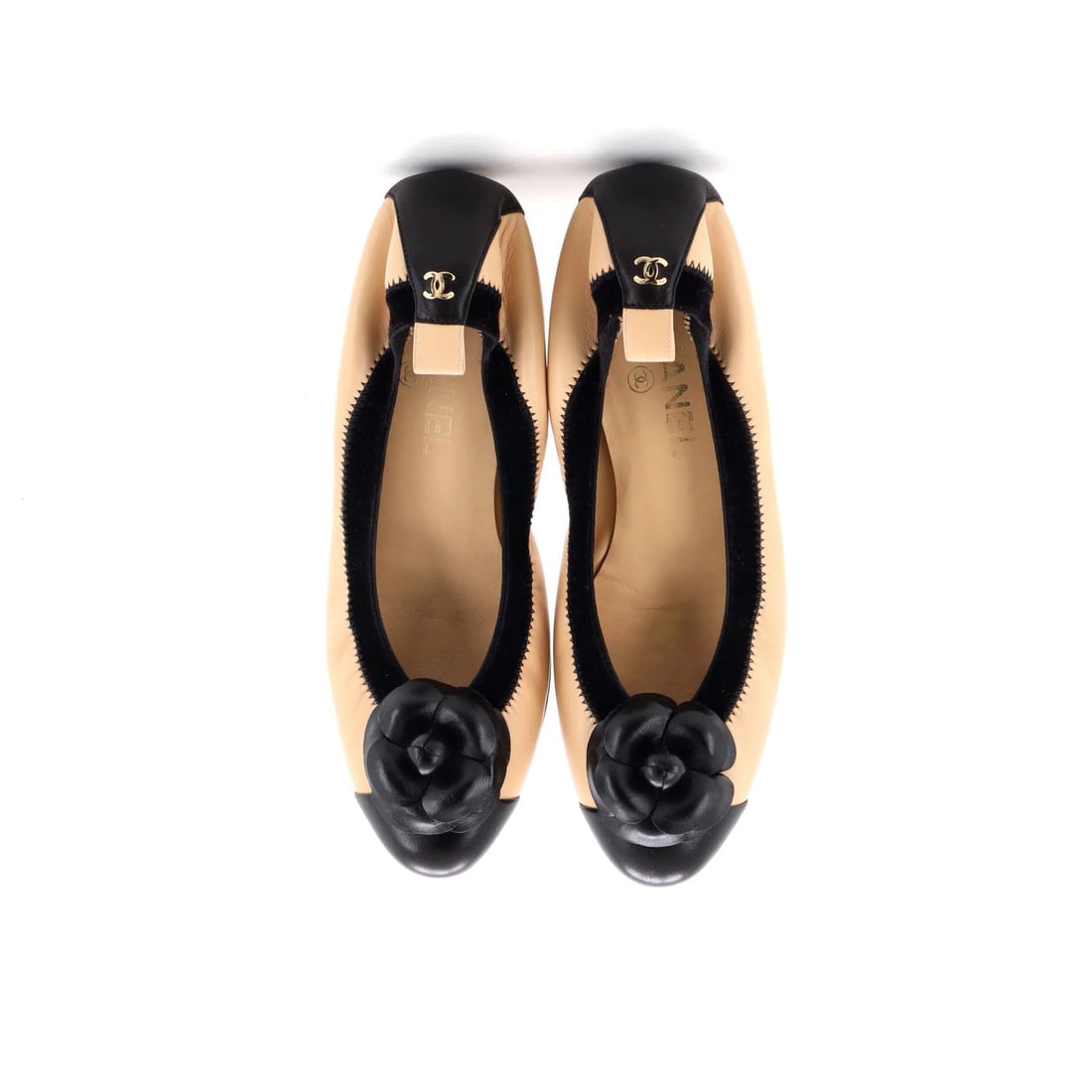 Velvet Chanel Women's Camellia Ballerina Flats Leather with - 2