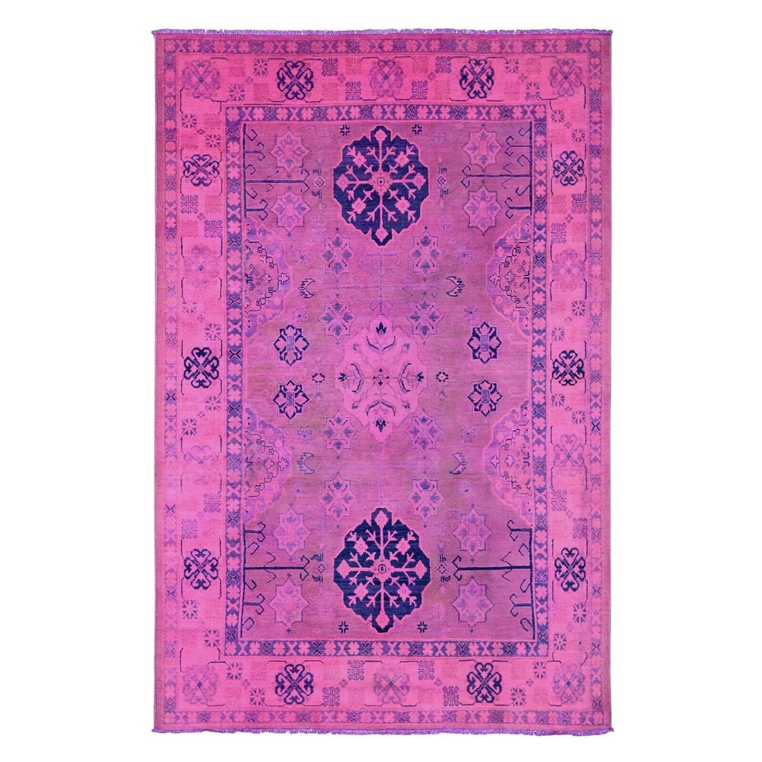Rug 5'10"x9'1" Fuscia Pink Hand Knotted Overdyed Kazak Star Design Wool (1 of 6)