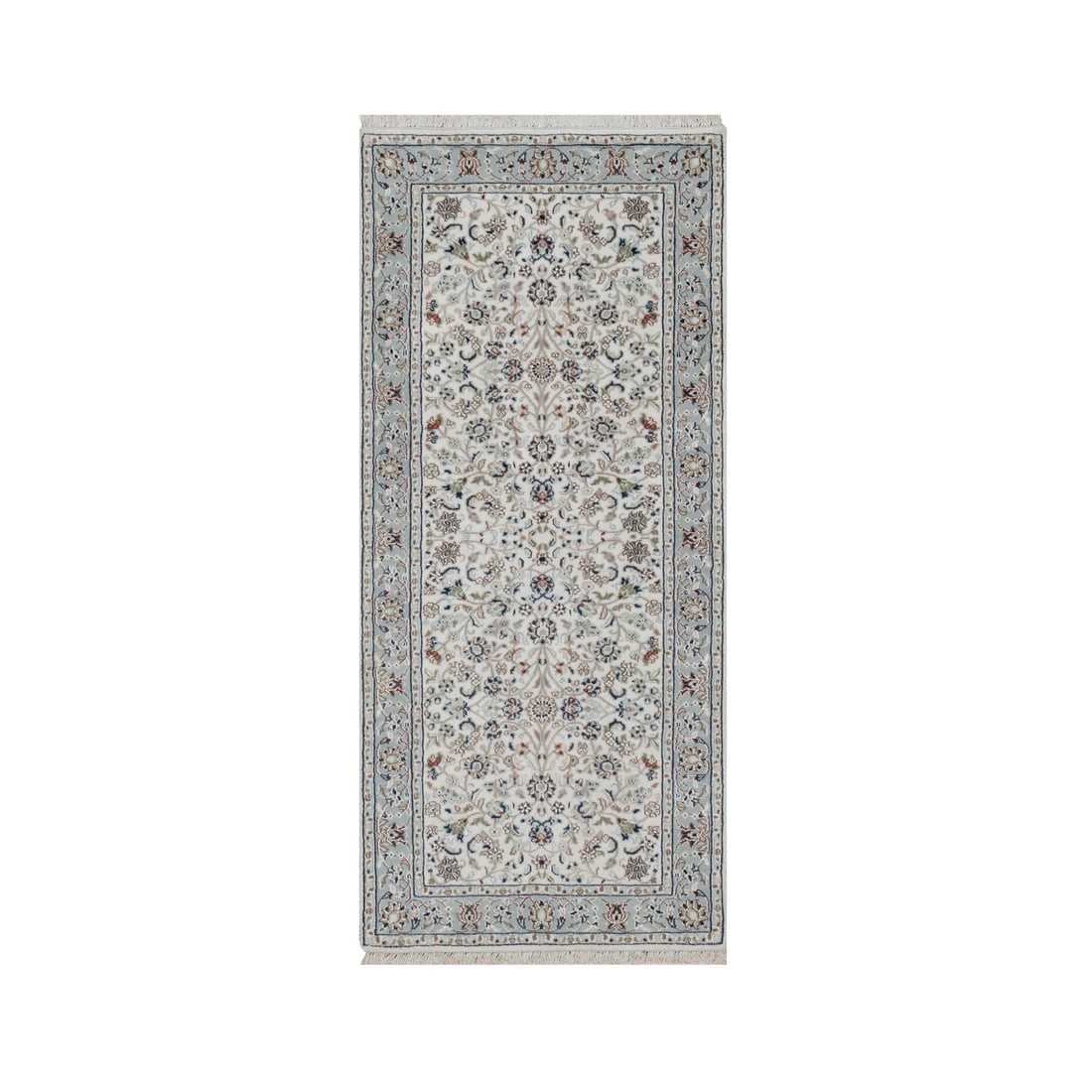 Rug 2'9"x6'2" Ivory Nain Flower Pattern Wool and Silk Hand Knotted Runner: Rug 2'9"x6'2" Ivory Nain Flower Pattern Wool and Silk Hand Knotted Runner This listing features Rug 2'9"x6'2" Ivory Nain Flower Pattern Wool and Silk Hand Knotted Runner. Item specifics are provided b