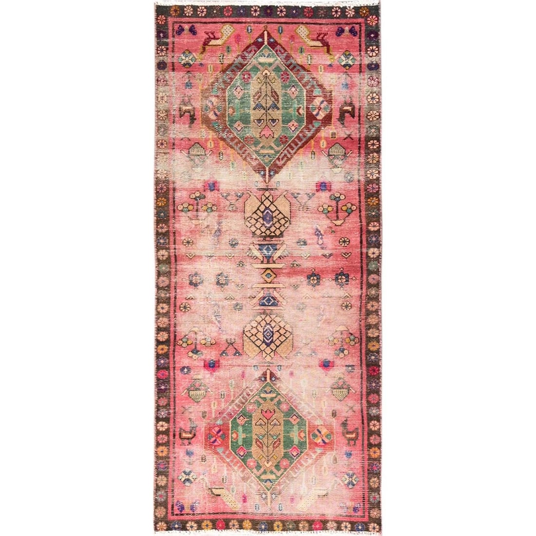 Runner 2'10"x7' Pink Vintage Northwest Zoroastrian 100% Wool Hand Knotted (1 of 7)