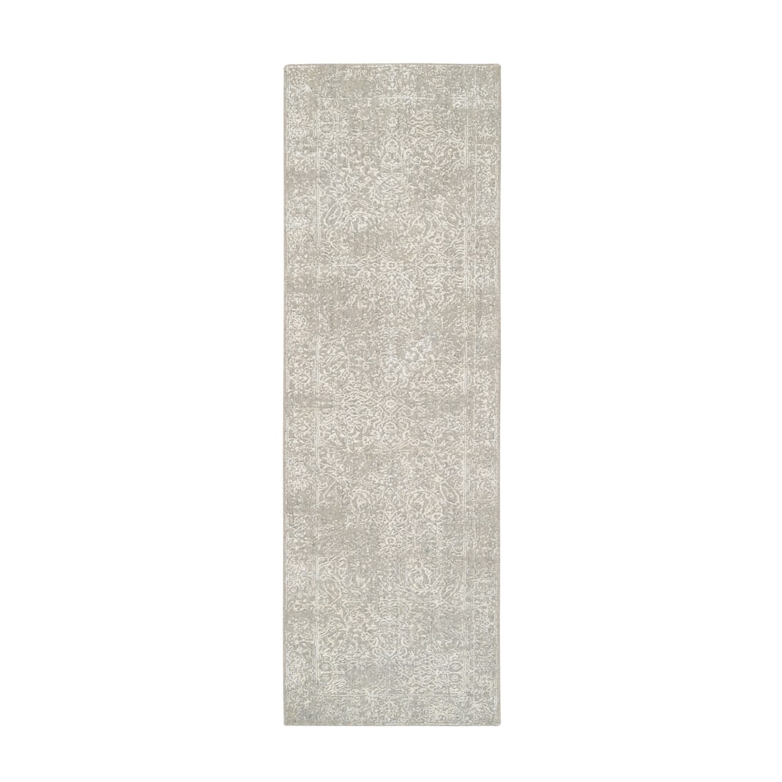 Rug 2'5"x7'10" Beige Fine Jacquard Wool and Silk Hand Loomed Runner (1 of 8)
