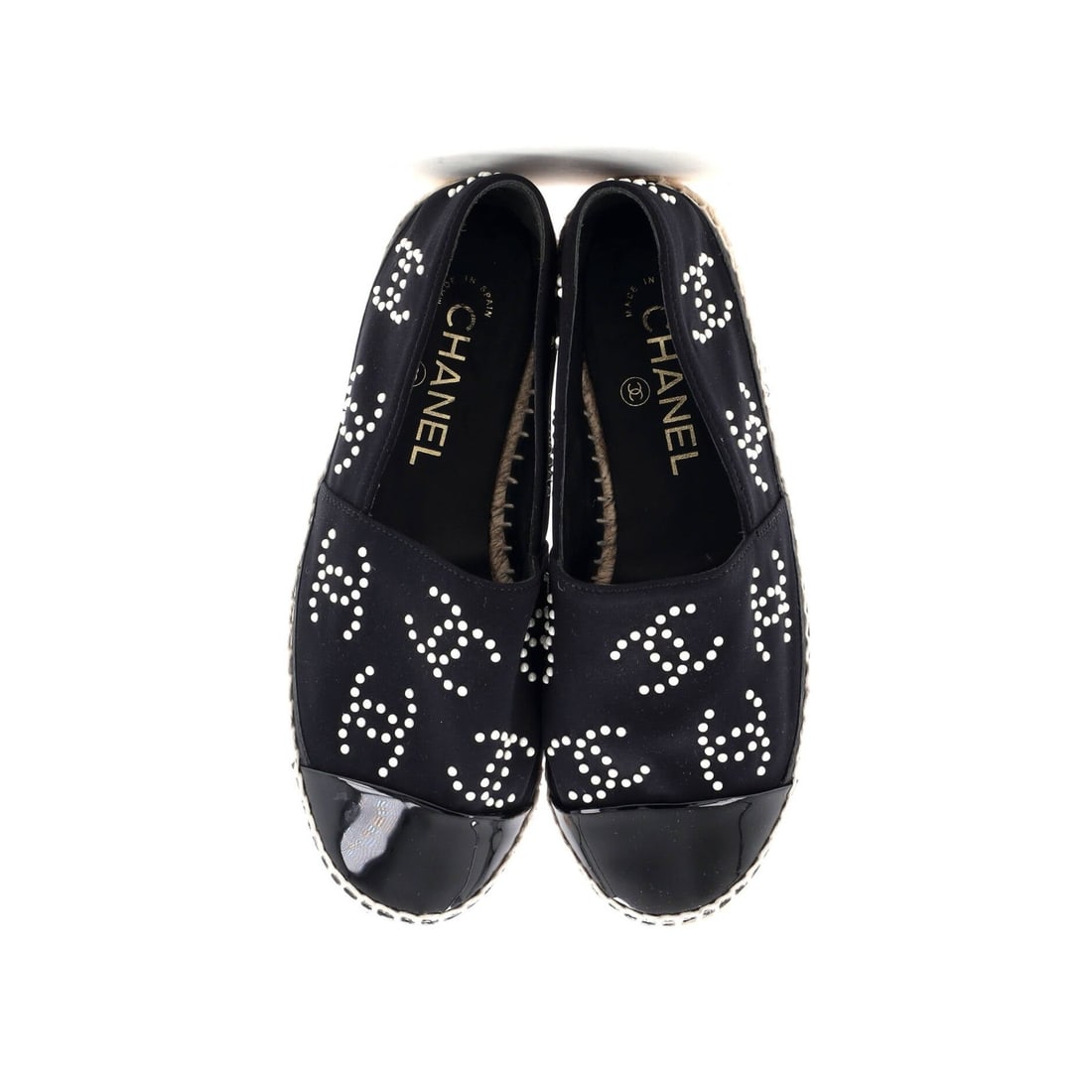 Pearls Chanel Women's CC Cap Toe Espadrilles Jersey with Patent and Faux - 2