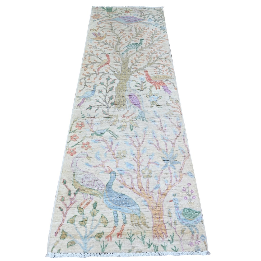 Rug 2'5"x8' Night White Afghan Peshawar Hand Knotted Pure Wool Oriental (1 of 6)