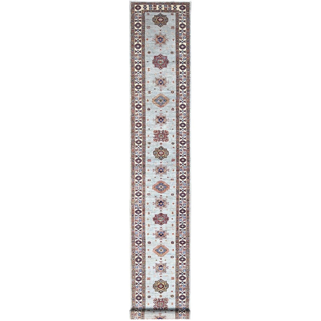 Rug 2'11"x22'7" Gray XL Afghan Hand Knotted Super Kazak Oriental Runner (1 of 7)