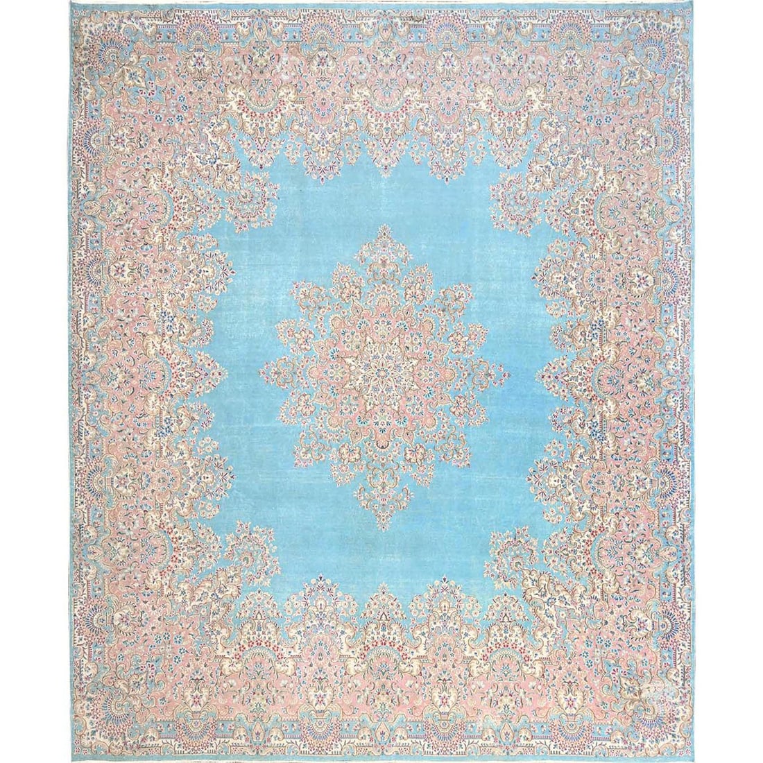 Rug 12'1"x14'9" Blue Vintage Zoroastrian Karman Soft Wool Hand Knotted XL: Rug 12'1"x14'9" Blue Vintage Zoroastrian Karman Soft Wool Hand Knotted XL This listing features Rug 12'1"x14'9" Blue Vintage Zoroastrian Karman Soft Wool Hand Knotted XL. Item specifics are provided