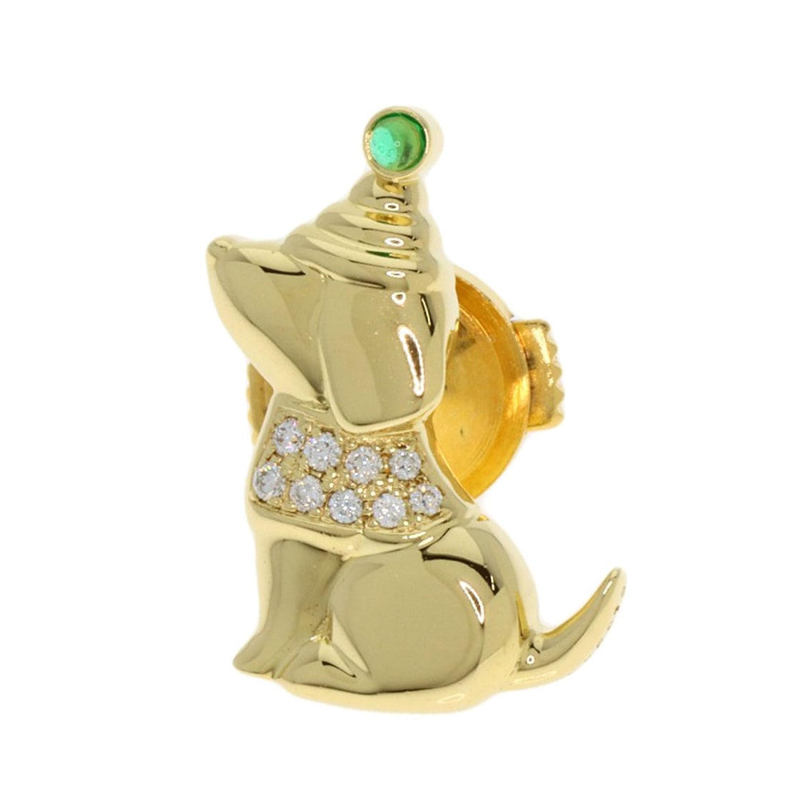 Gold Gimel Dog Motif Diamond Emerald Pin Brooch K18 Yellow (1 of 7)