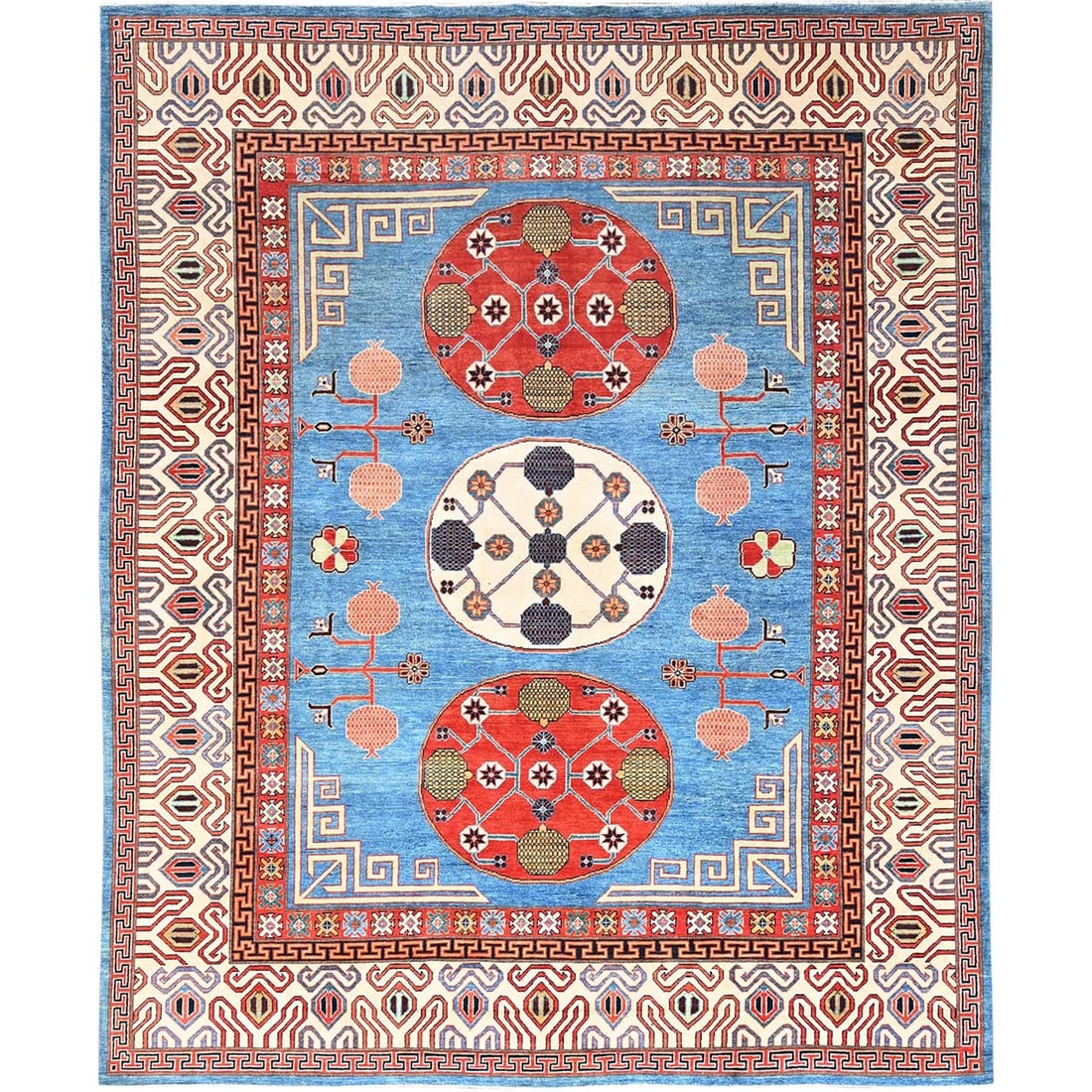 Rug 9'1"x11'9" Blue Khotan Design Hand Knotted Soft Wool Oriental (1 of 12)