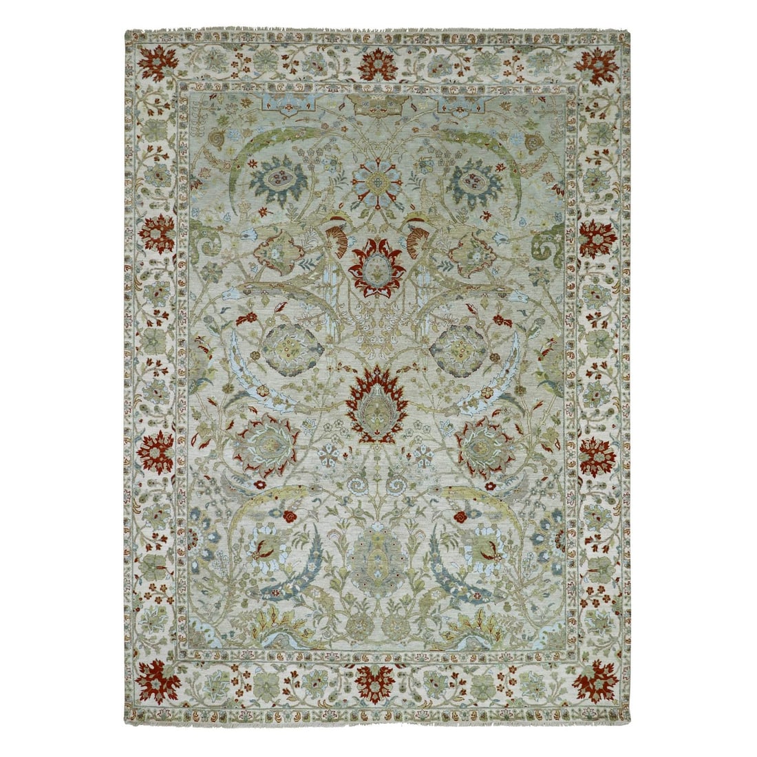 Rug 9'1"x12'3" Pelican Gray Sickle Leaf Design Hand Knotted Pure Wool (1 of 11)