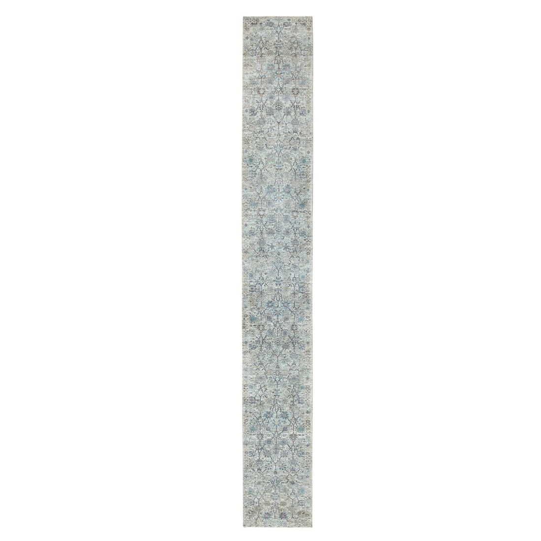 Rug 2'5"x20'5" Ivory Silk With Textured Wool Tebraz Handknotted XL Runner (1 of 8)