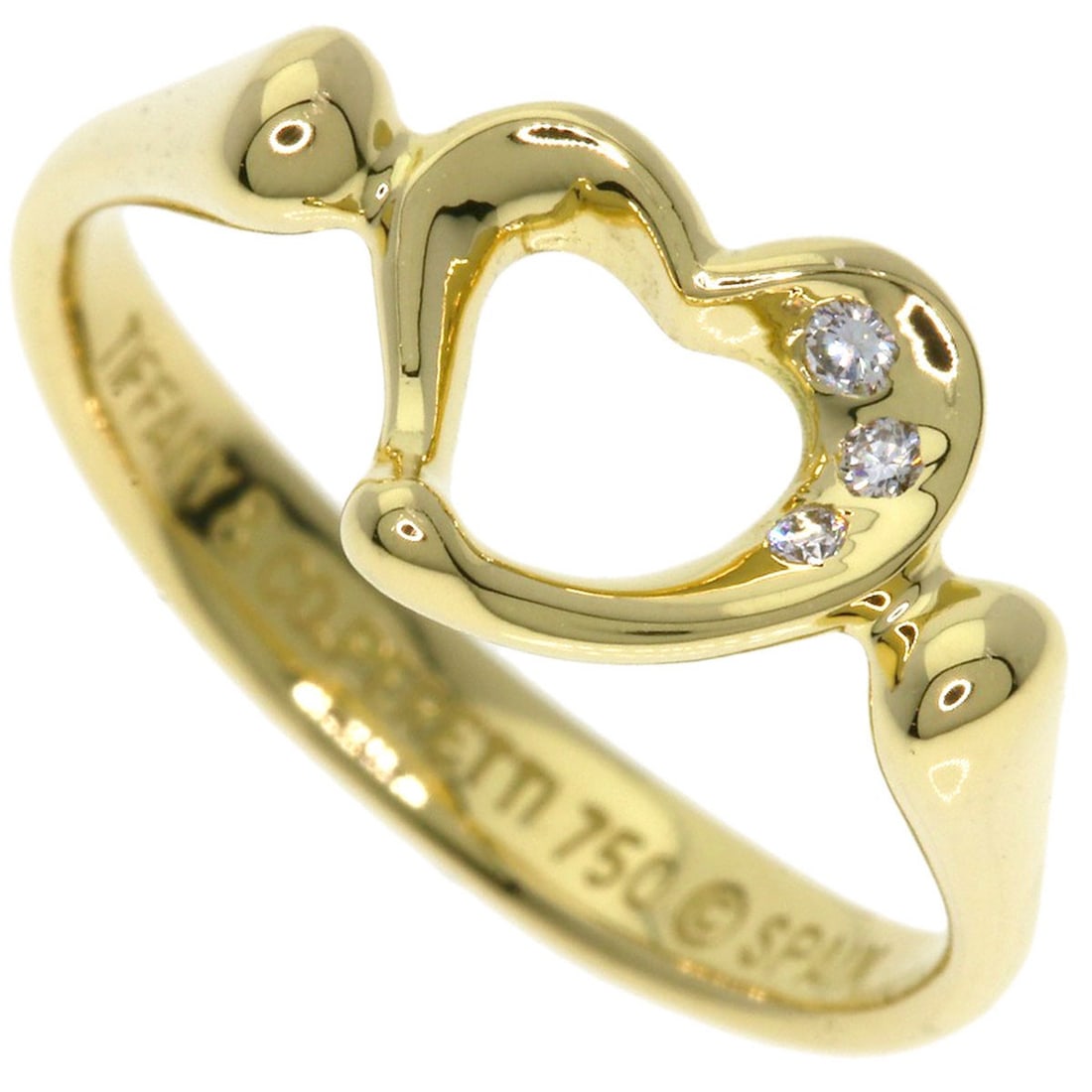 Gold TIFFANY&Co. Open Heart 3P Diamond Ring K18 Yellow (1 of 8)