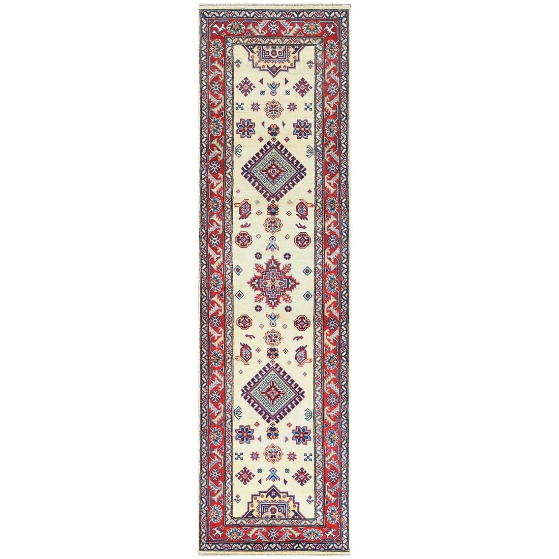 Rug 2'8"x9'8" Ivory Geometric Design Special Kazak Hand Knotted Pure Wool: Rug 2'8"x9'8" Ivory Geometric Design Special Kazak Hand Knotted Pure Wool This listing features Rug 2'8"x9'8" Ivory Geometric Design Special Kazak Hand Knotted Pure Wool. Item specifics are provided b