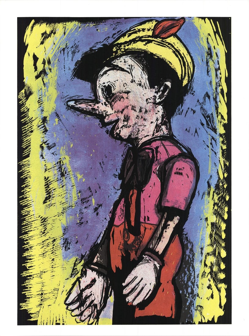 Di JIM DINE Pinocchio 33" x 24.5" Mixed Media 2008 Pop Art Red Blue Yellow Jim (1 of 4)