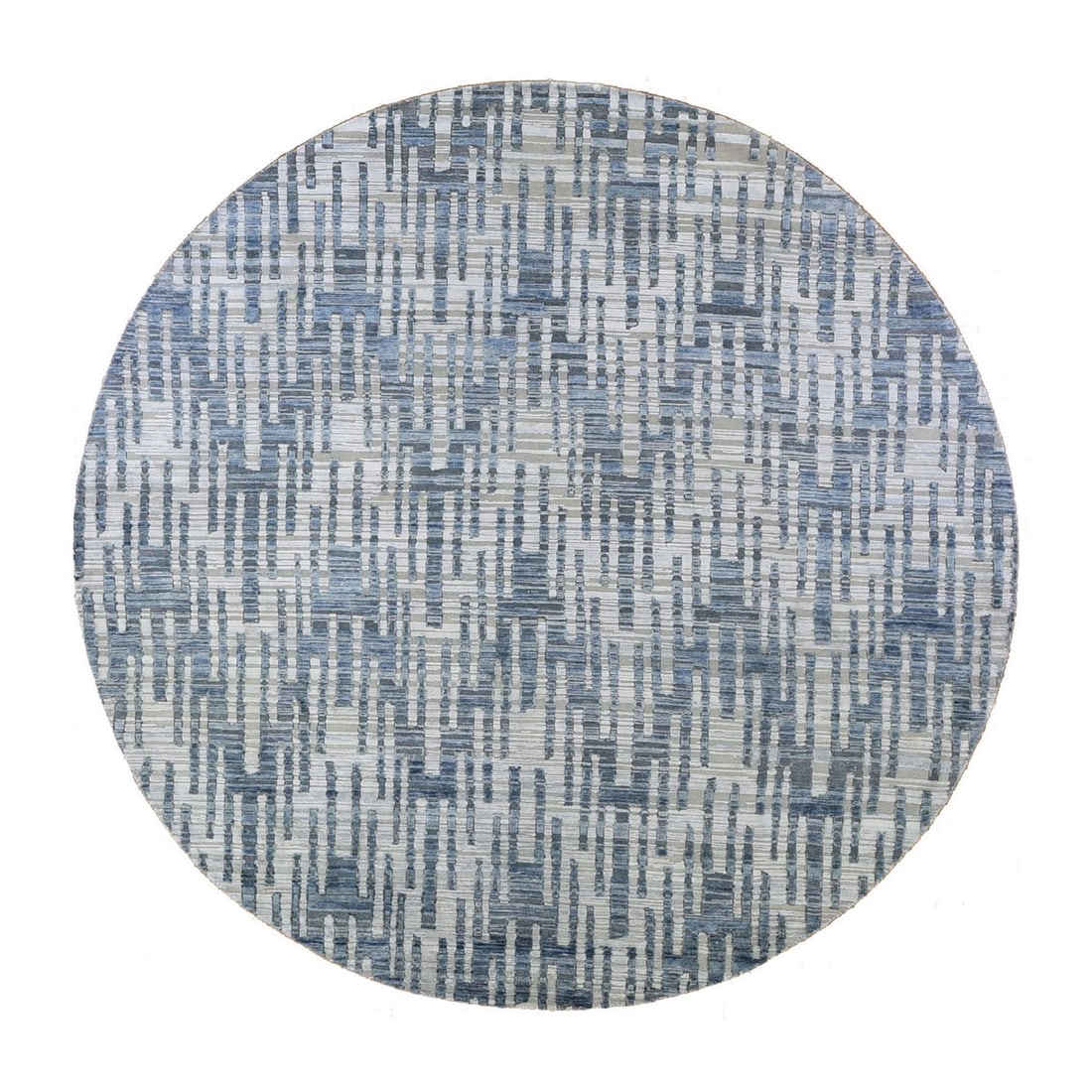 Rug 10'1"x10'1" Pure Silk & Textured Wool Round Zigzag with Graph Design (1 of 12)