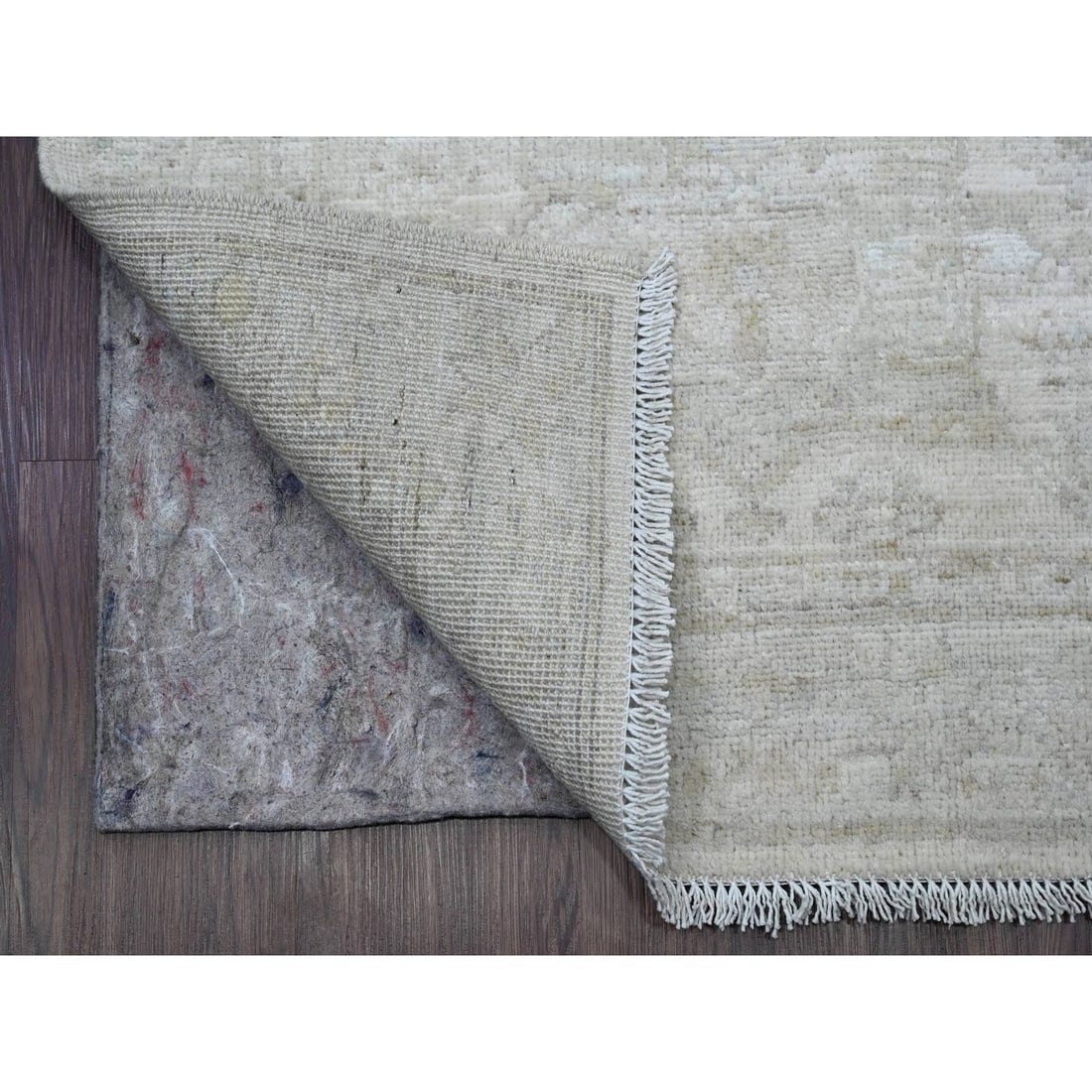 Rug 2'8"x16' White Wash Peshawar Leaf Design Hand Knotted All Wool Runner - 2