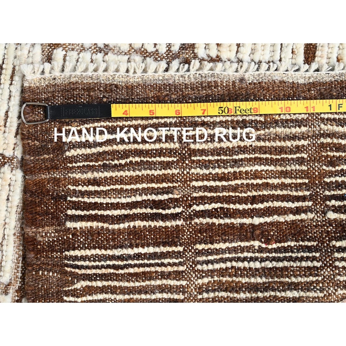 Runner 2'8"x9'5" Ivory Hand Knotted Rug Moroccan Weave Grid Design Wool - 7