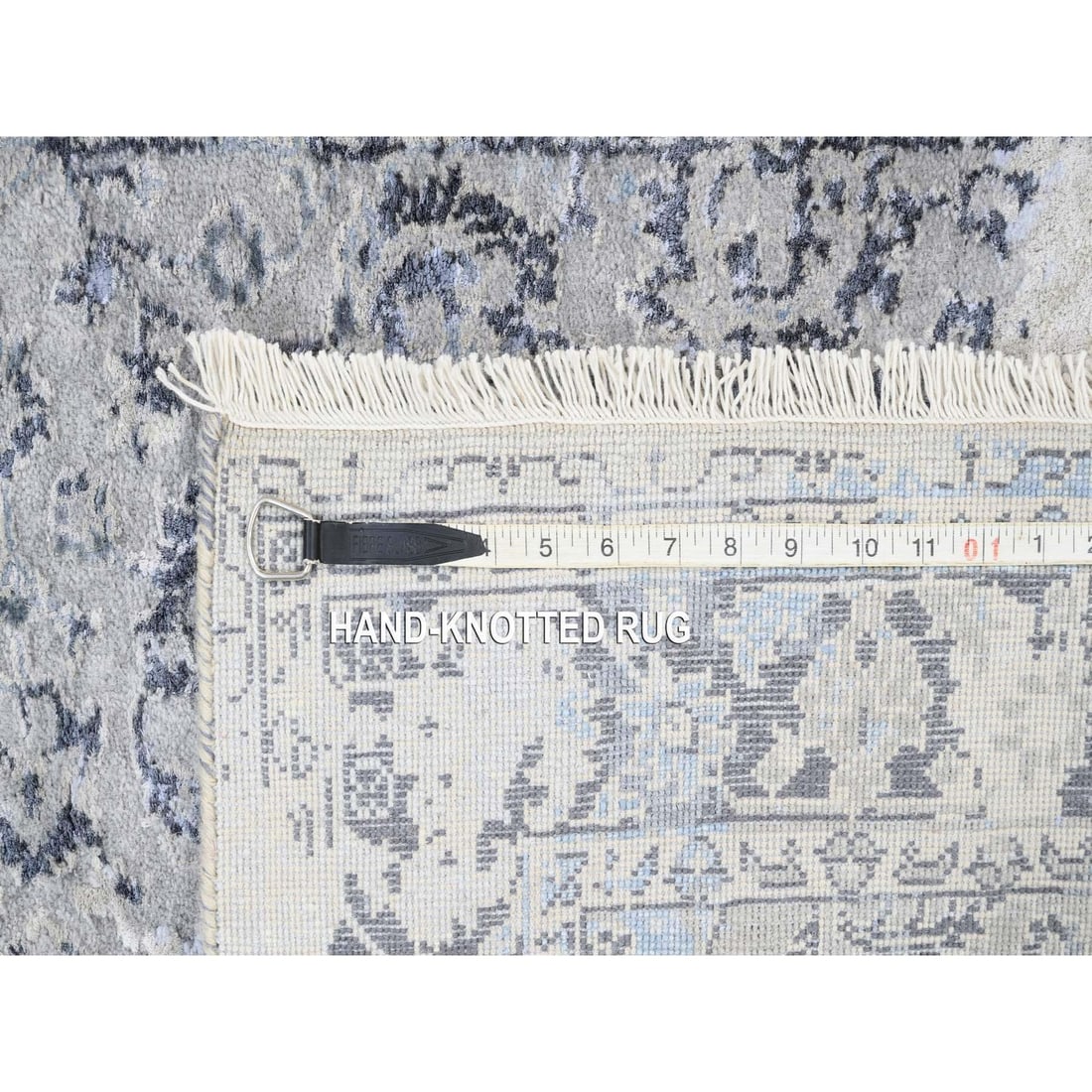 Rug 3'2"x4'10"Wool with Pure Silk Hand Knotted Gray Broken Kishoon Design - 8