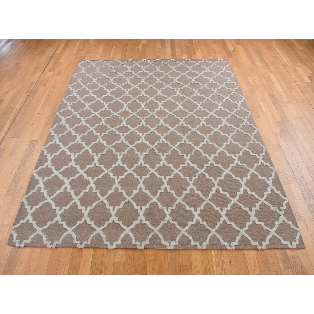 Rug 7'10"x9'9" Brown Moroccan Crisscross Design Pure Wool Hand Knotted - 3