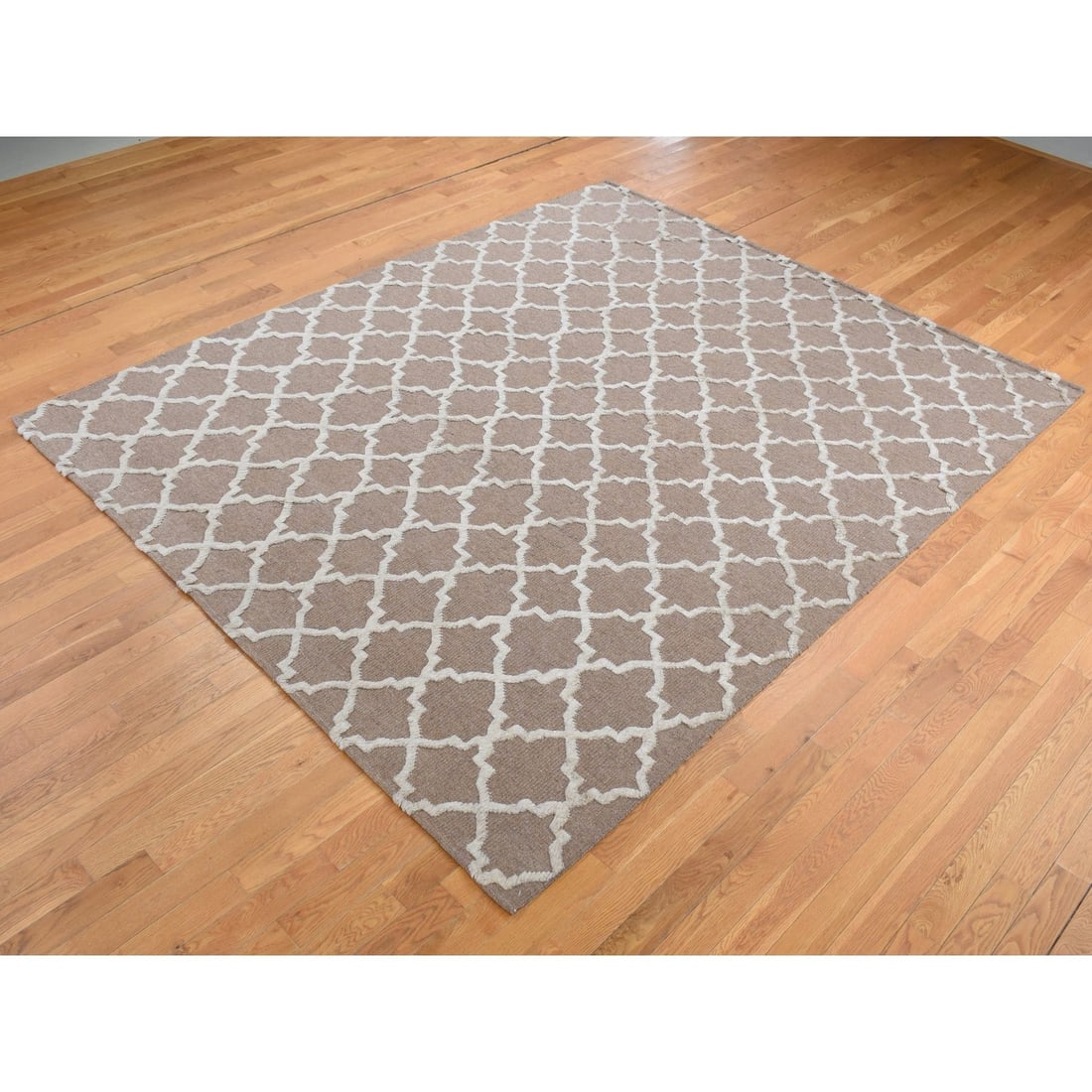 Rug 7'10"x9'9" Brown Moroccan Crisscross Design Pure Wool Hand Knotted - 4