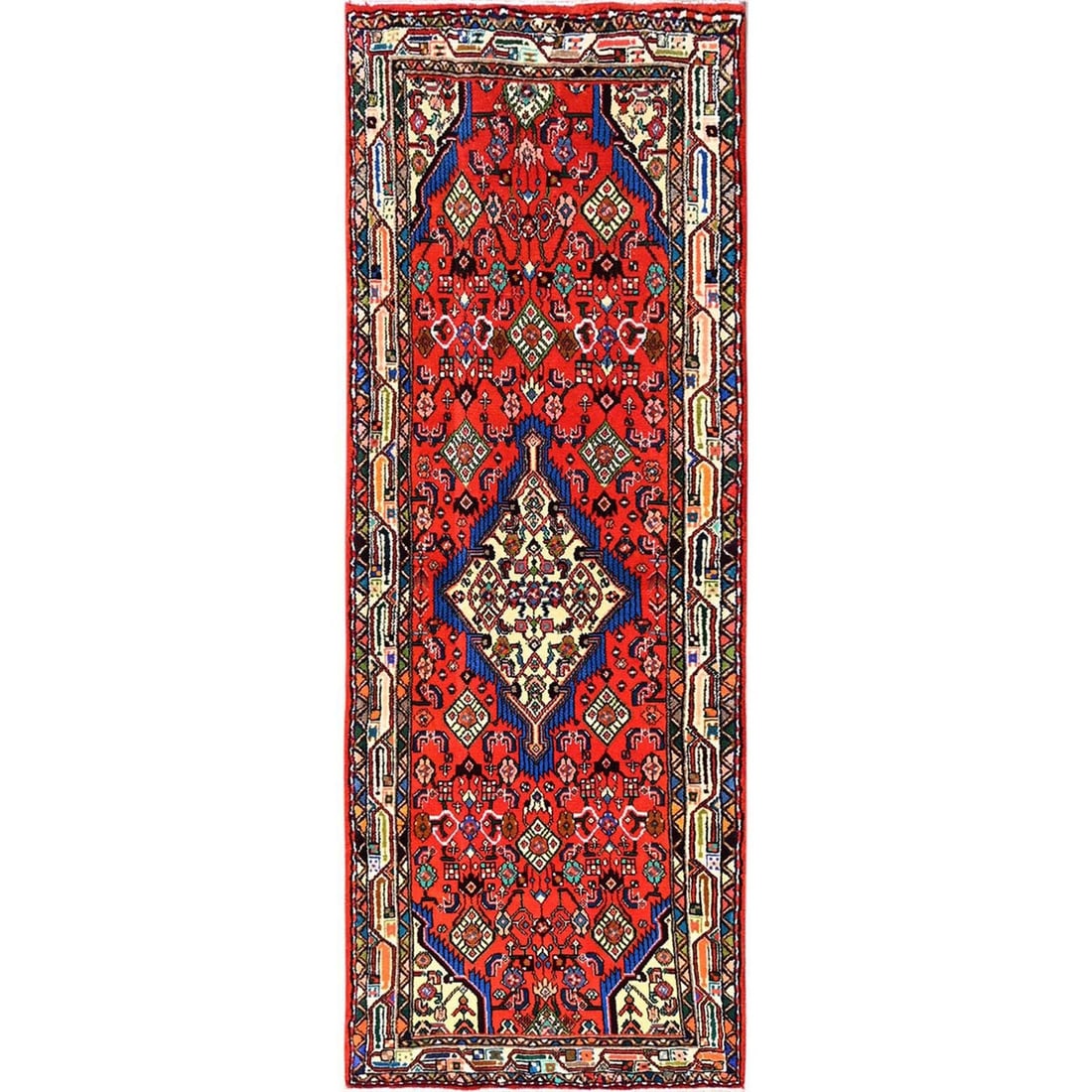 Runner 2'8"x7'2" Red Full Pile New Zoroastrian Khamadan Hand Knotted Wool (1 of 7)