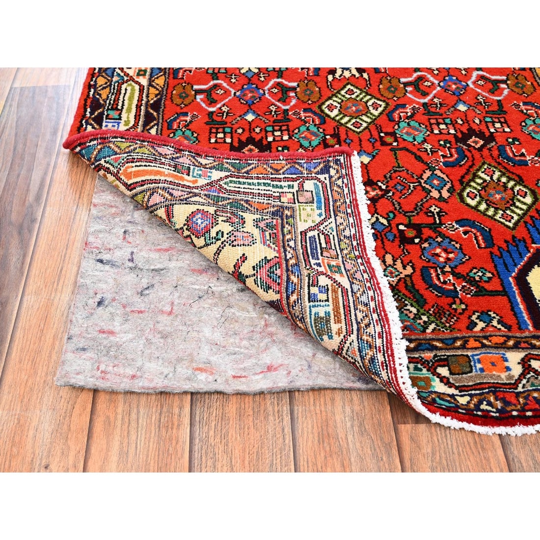 Runner 2'8"x7'2" Red Full Pile New Zoroastrian Khamadan Hand Knotted Wool - 3