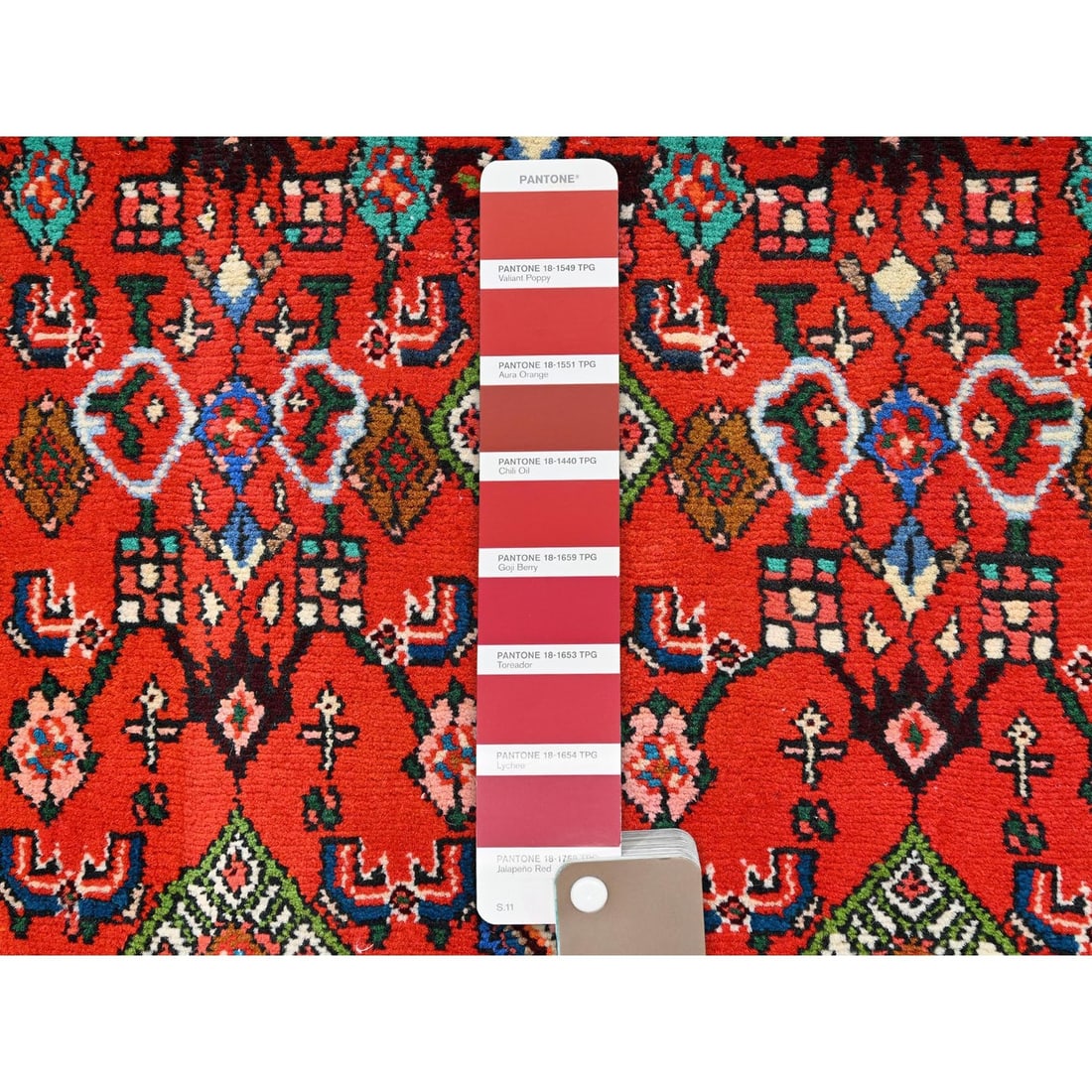 Runner 2'8"x7'2" Red Full Pile New Zoroastrian Khamadan Hand Knotted Wool - 4