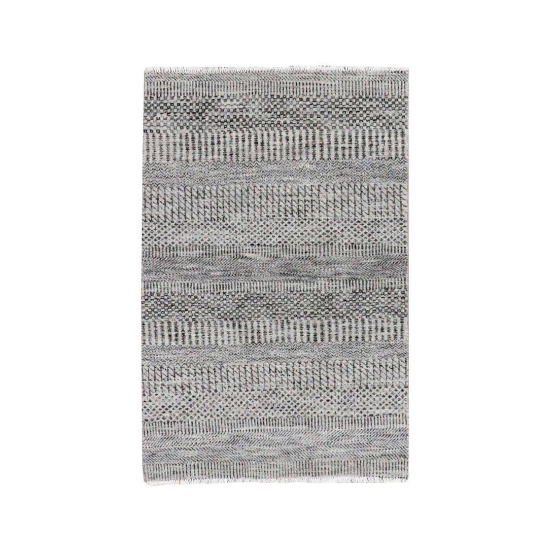 Rug 2'7"x4'1" Rustic Gray Grass Design Hand Knotted Undyed Organic Wool (1 of 7)