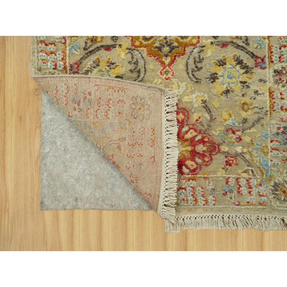Rug 2'3"x3' Beige Wool and Silk Sunset Hand Knotted Runner Oriental - 3