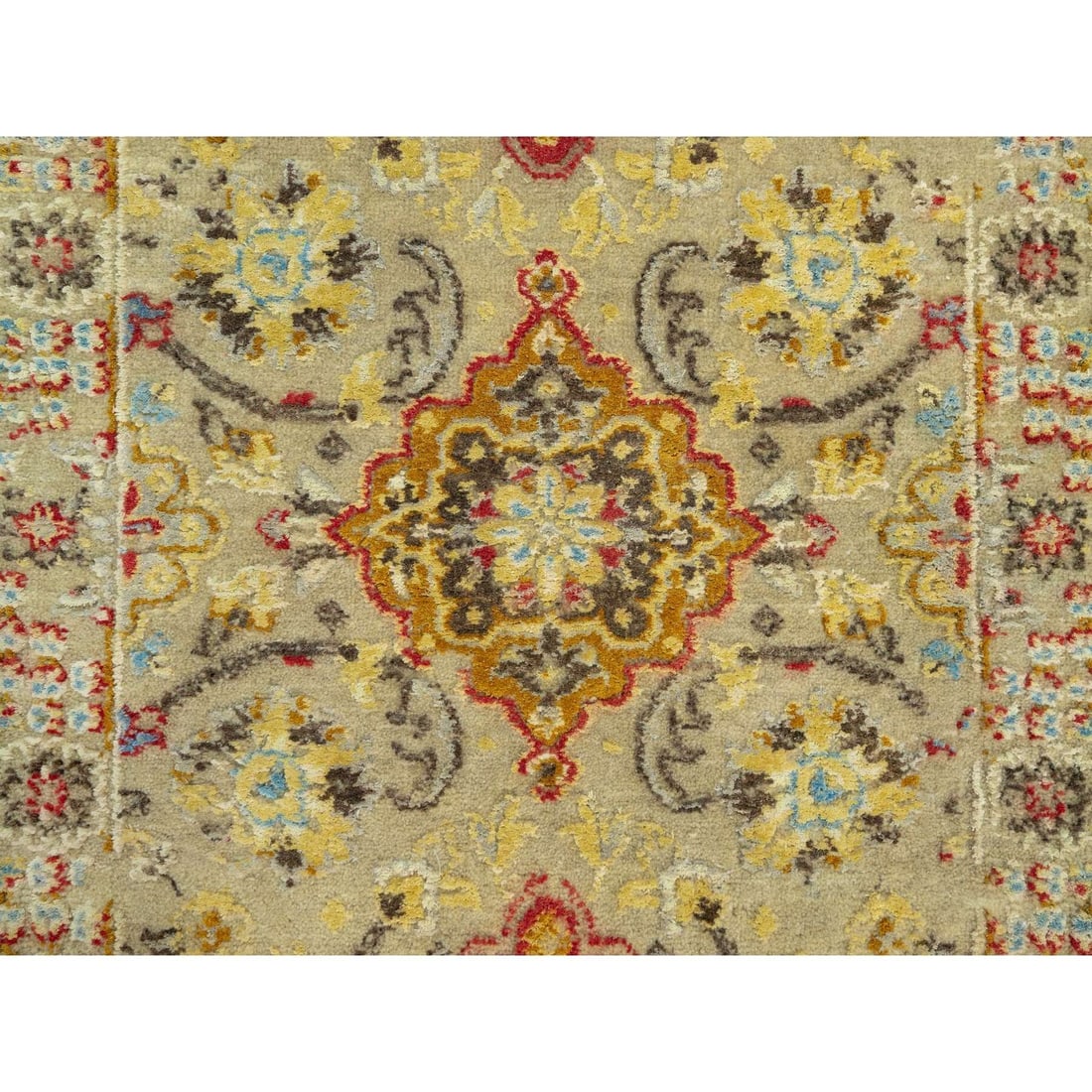 Rug 2'3"x3' Beige Wool and Silk Sunset Hand Knotted Runner Oriental - 5
