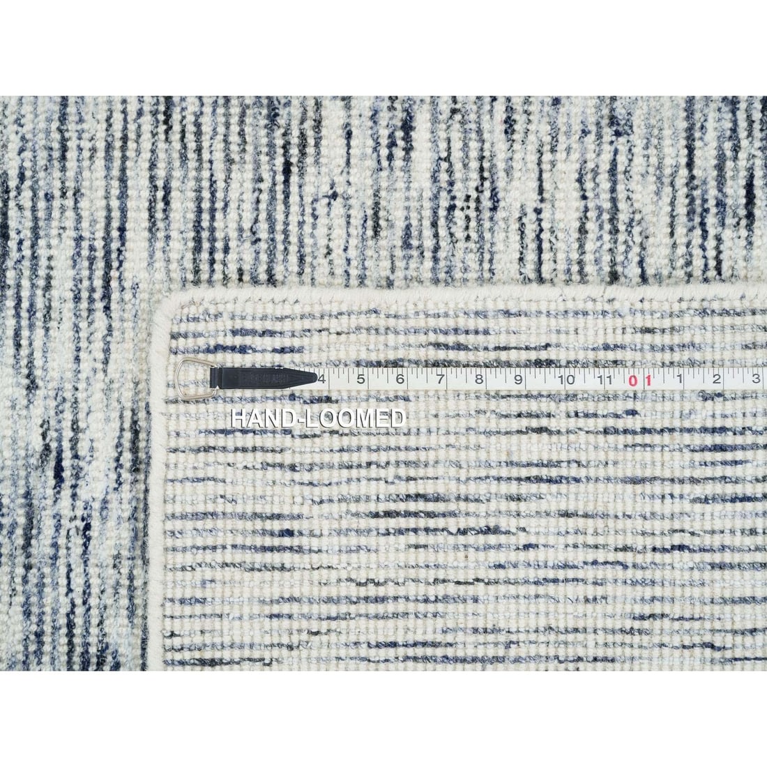 Rug 9'x12' Blue Modern Striae Design Pure Wool Hand Loomed Oriental - 12