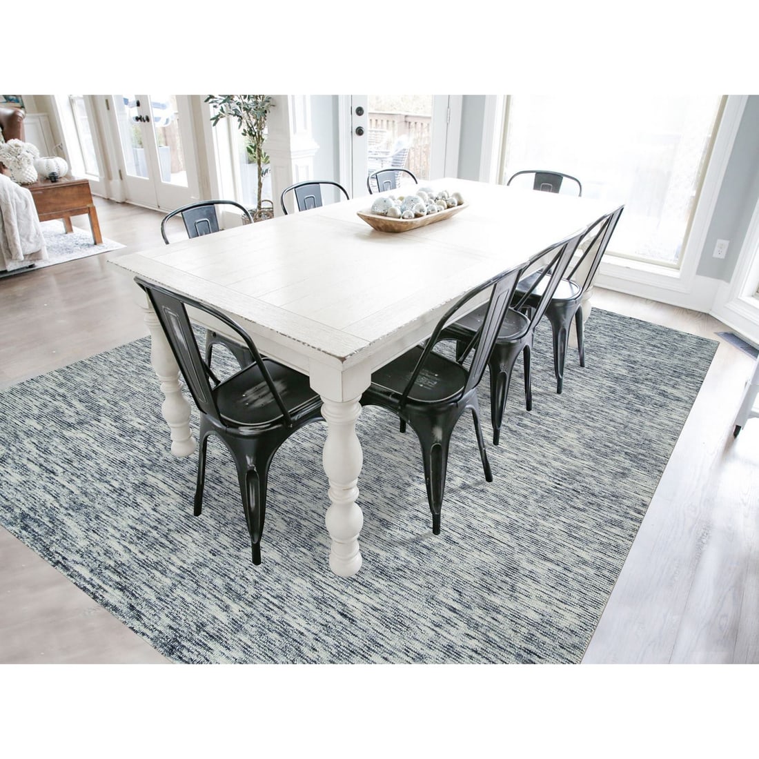 Rug 9'x12' Blue Modern Striae Design Pure Wool Hand Loomed Oriental - 2