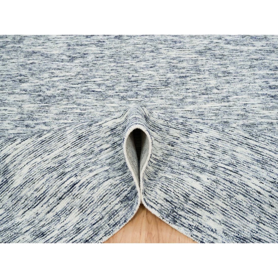 Rug 9'x12' Blue Modern Striae Design Pure Wool Hand Loomed Oriental - 6