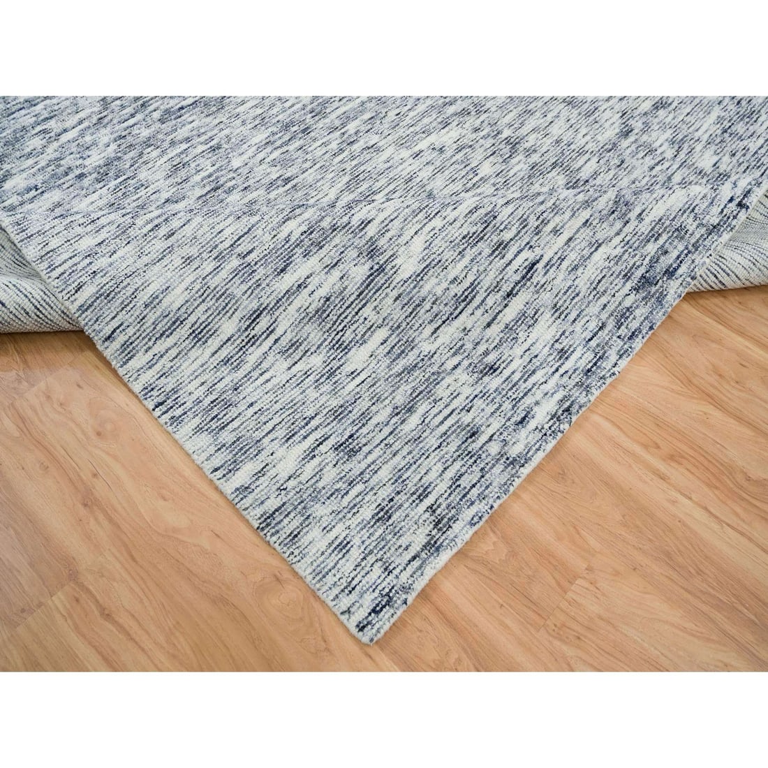 Rug 9'x12' Blue Modern Striae Design Pure Wool Hand Loomed Oriental - 7