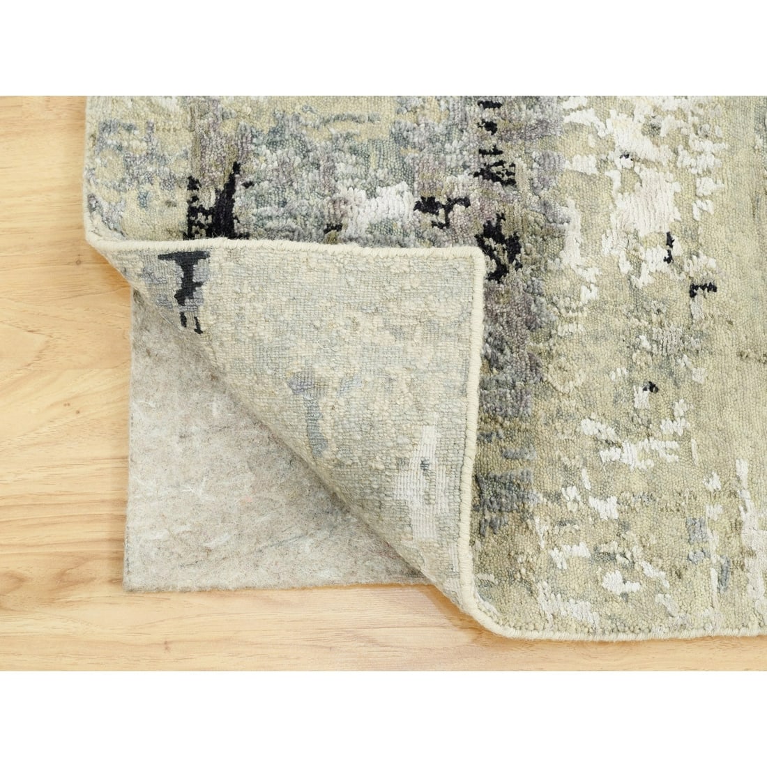 Rug 3'x5' Ivory Abstract Design Wool And Silk Hand Knotted - 3