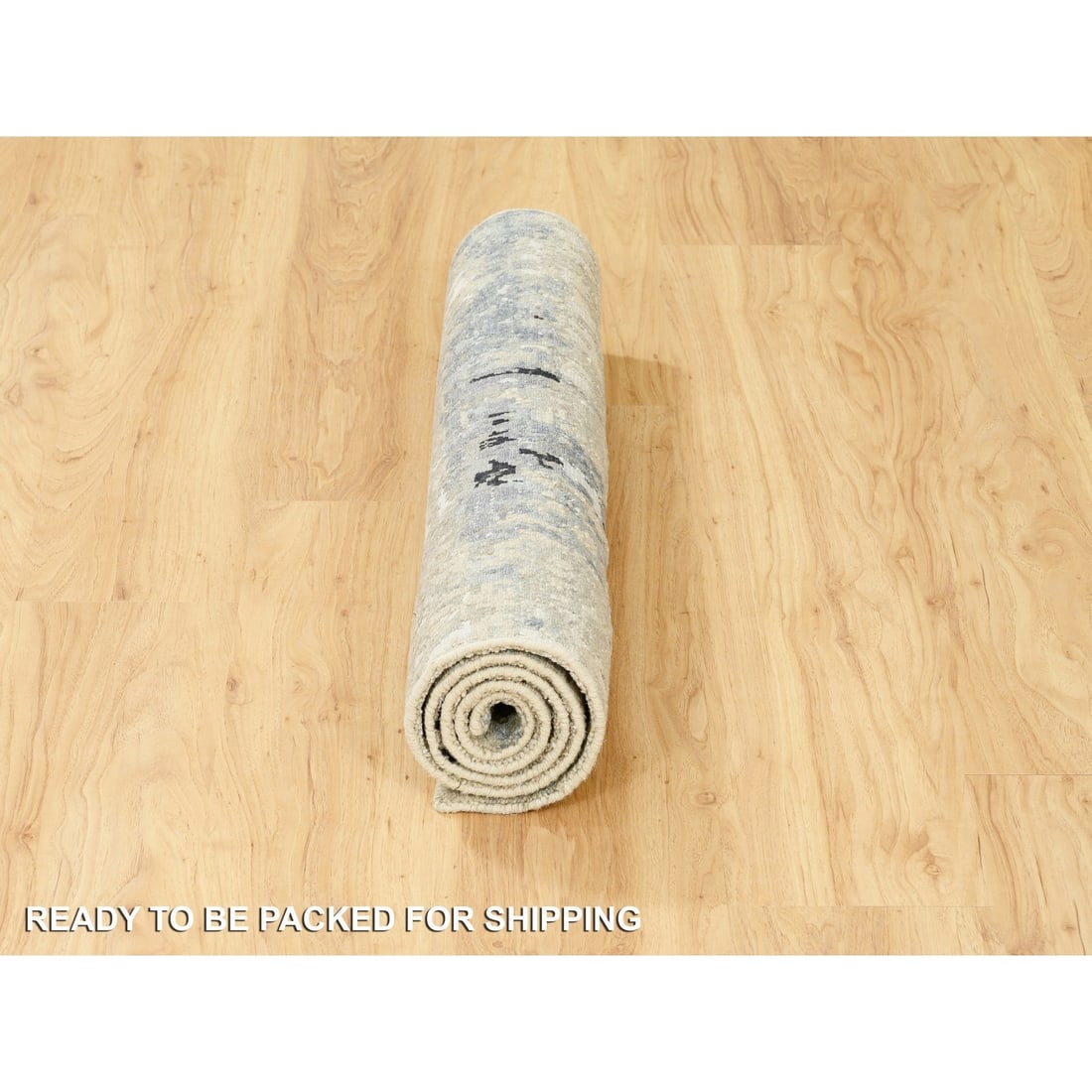 Rug 3'x5' Ivory Abstract Design Wool And Silk Hand Knotted - 6