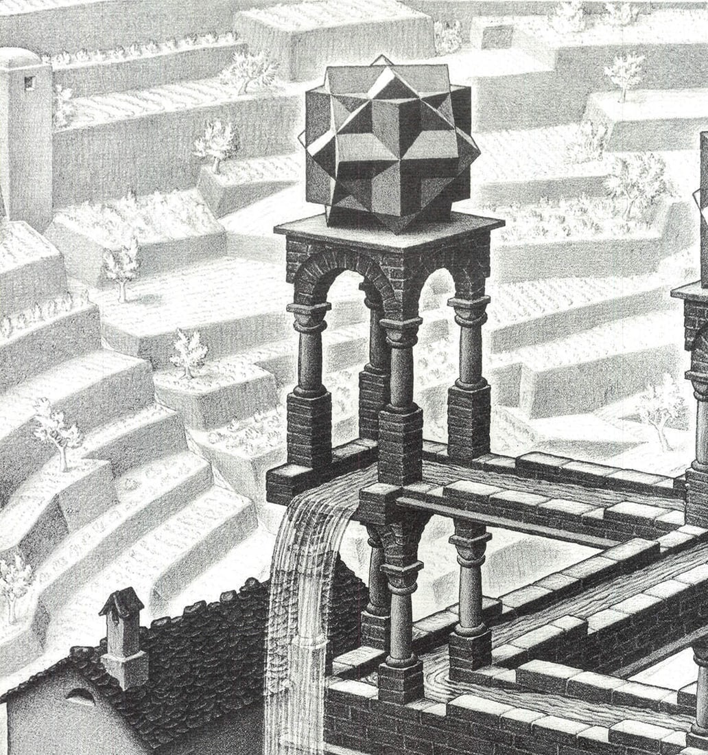 Surrealism M.C. ESCHER Waterfall 25.75" x 21.75" Offset Lithograph - 3