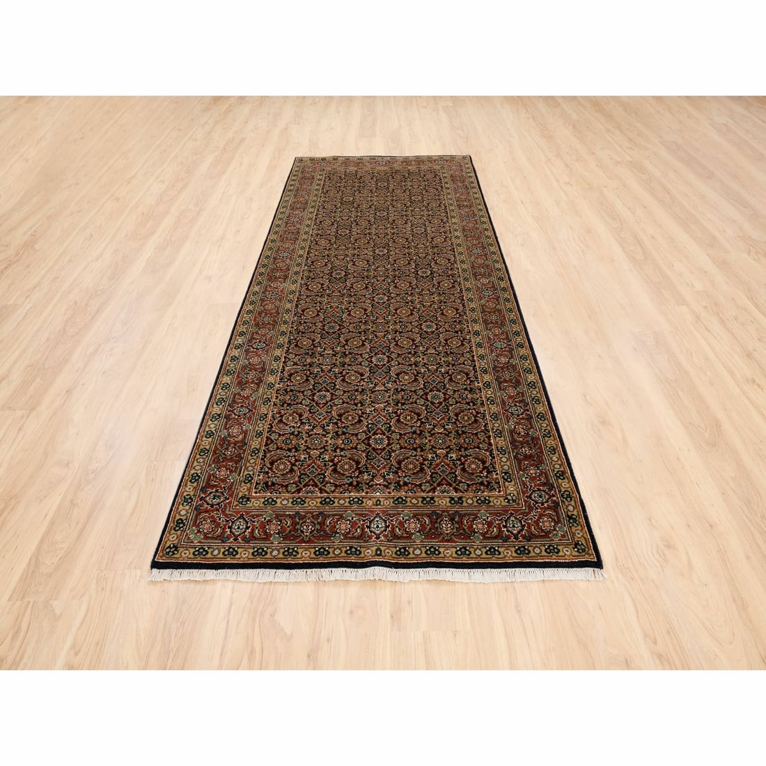 Rug 4'x10'1" Blue Herati WoolSilk 175 KPSI Hand Knotted Gallery Runner - 2