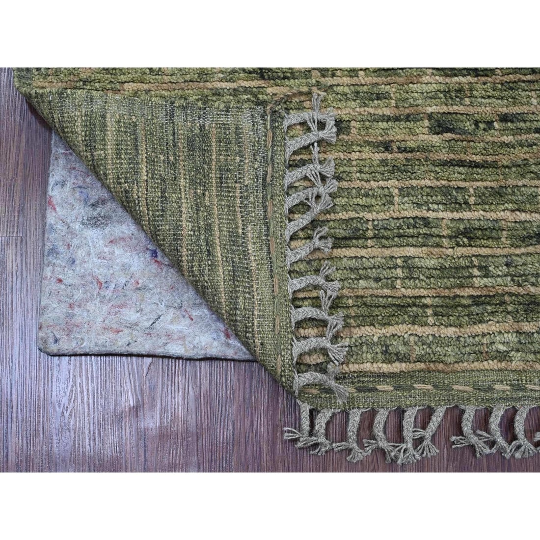 Rug 4'5"x7'8" Green Moroccan Weave Brick Pattern Hand Knotted Soft Wool - 2
